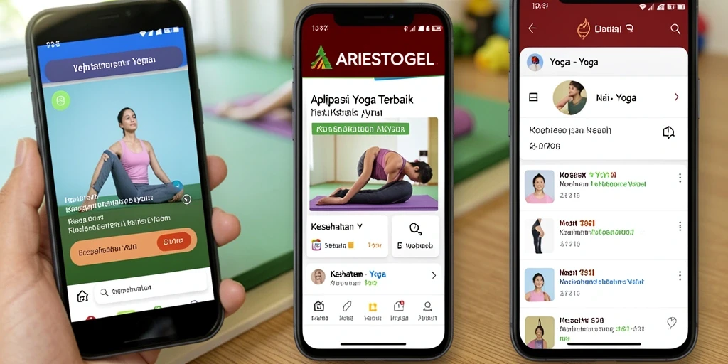 Tampilan antarmuka aplikasi ARIESTOGEL dengan menu latihan yoga.