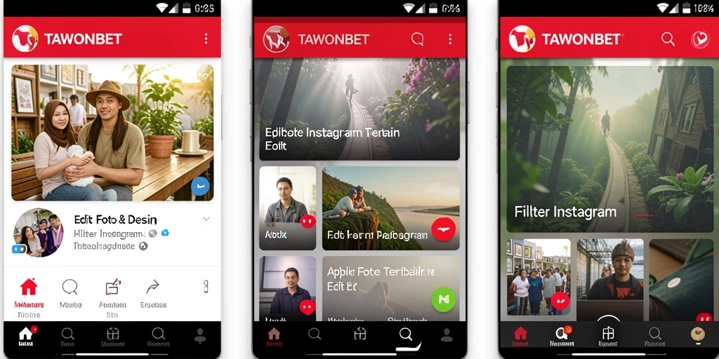 Antarmuka aplikasi TAWONBET dengan berbagai filter Instagram yang menarik.